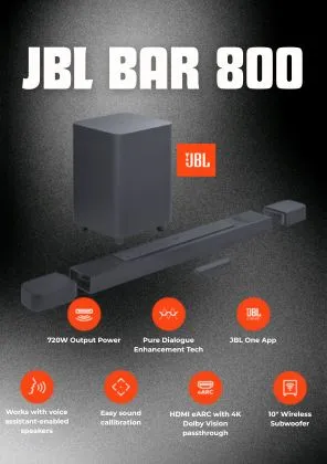 JBL Bar 800 | 720W | 5.1.2 Dolby Atmos | 10